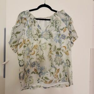 LOFT Blue and Green Floral Blouse
